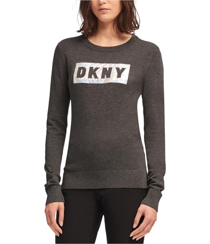 DKNY Womens Block Logo Pullover Sweater, Grey, X-Large