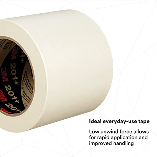 Image of 3M General Use Masking Tape 201+, Crepe Paper, Tan Color, 96 mm x 55 m | 4.4 mil, 8 /Case, Low Unwind, Clean Removal, Easy Tear, Resist Slivering
