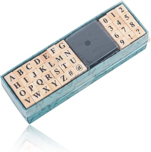 Juego de 40 sellos de letras de madera con almohadilla de tinta, sellos de madera con caja de almacenamiento, sello de letras, scrapbooking, manualidades, fabricación de tarjetas