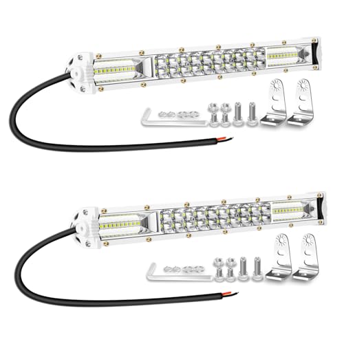 Image of Marine LED Light Bar, 12 Inch Slim LED Light Bar LED Boat Lights 60W 6000lm Waterproof Combo Beam 12V 24V Spotlight Pods for ATV UTV RV RZR Truck Trailer Ship Fishing Driving, 2 White Housing