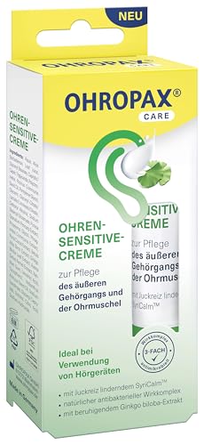 OHROPAX Ohren-Sensitive-Creme – mit SyriCalm, antibakteriellem Wirkkomplex, Ginkgo biloba-Extrakt – Ohrcreme für den äußeren Gehörgang und die Ohrmuschel – ideal bei Verwendung von Hörgeräten – 10 ml