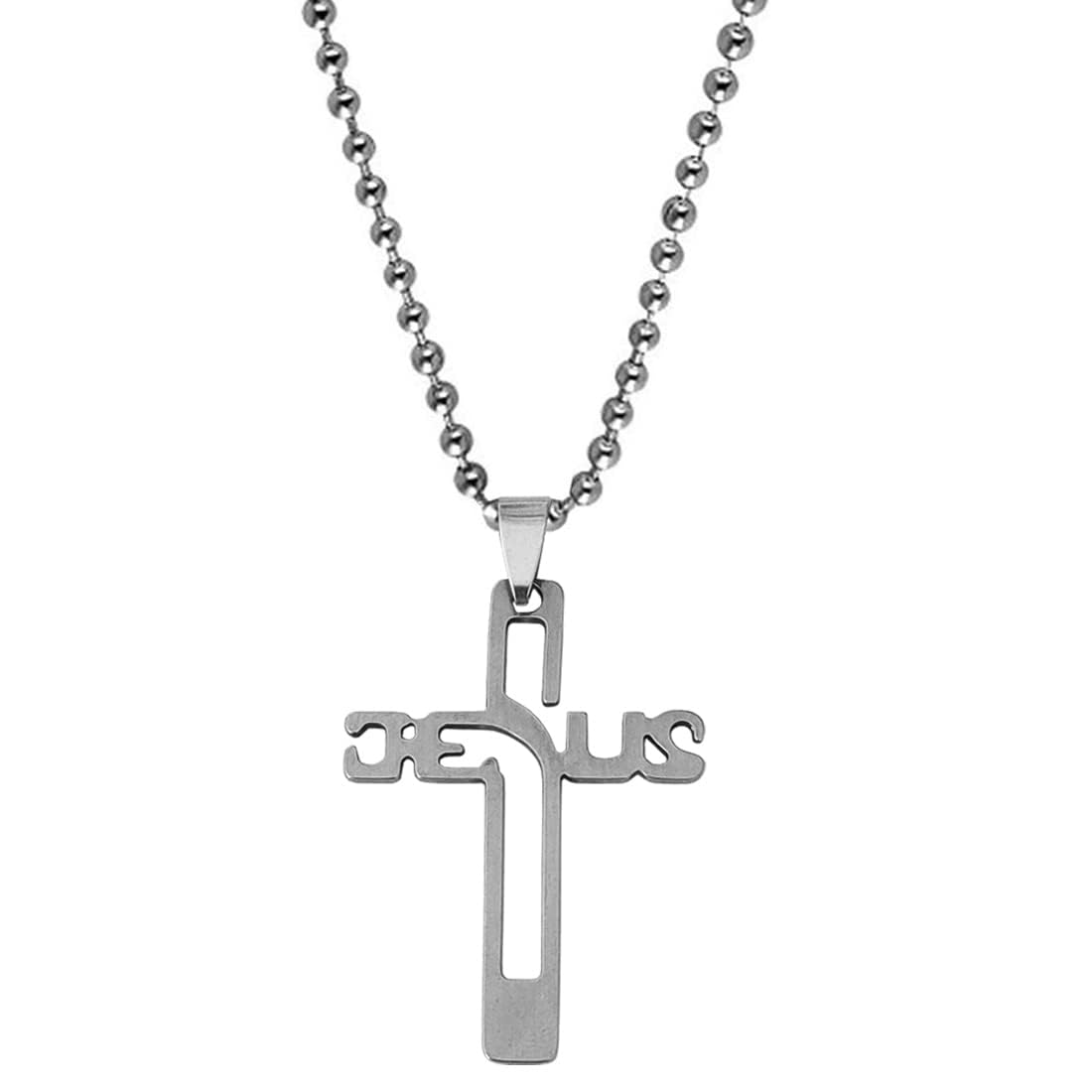 Religious Lord Christain Christ Jesus Cross Silver Stainless Steel Pendant Necklace Chain LC003-image-24