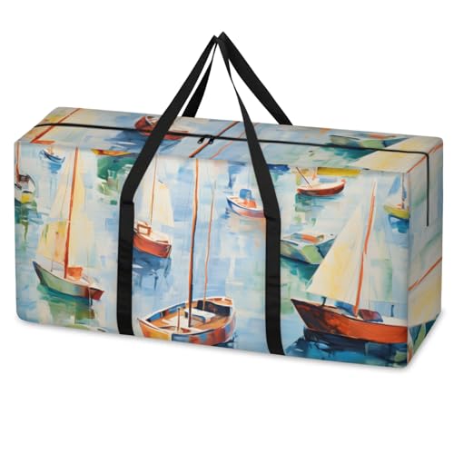 Modern Sailing Boat Extra Large Moving Bags Heavy Duty Storage Bags Cloth Wrap Around Handles Double Zipper Reusable Convenient Foldable Storage Tote for Travel Camping Space Save