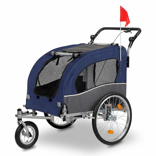 Bonnlo Remorque de Vélo pour Animaux 2-en-1, Poussette pour Chien Tout Terrain, Cadre en Acier (Bleu-Gris, 80 x 60 x 55)