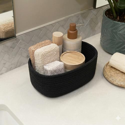 Image of Jute Basket For Storage Handcrafted Woven Basket For Home Decore, Multi Purpose Bag With Lids For Living Room Office And Kitchen Vegetable And Fruits (black 3 set)