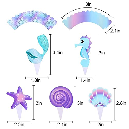 40Pcs Mermaid Cupcake Toppers And Wrappers, 20Pcs Double Side Little Mermaid Cake Decorations, 20Pcs Mermaid Cupcake Wraps For Girls Mermaid Theme Birthday, Baby Shower, Under The Sea Party #TOP4