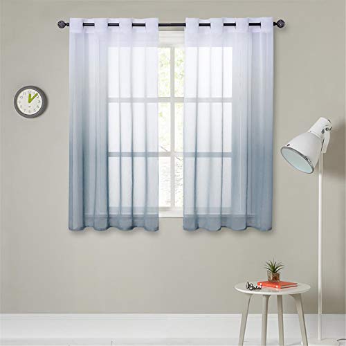 MRTREES Cortinas Baratas Visillos Cortos Translúcida Visillo Color Degradado Leve de Dormitorio Moderno Ventana Visillos Salon Paneles para Niños Sala Comedor Baño 2 Piezas 140×160cm(An×L) Gris
