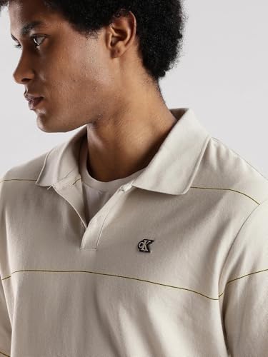 Image of Striped Relaxed Fit Cotton Polo T-Shirt