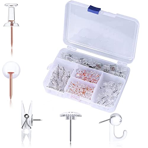 Consejos para Comprar Tachuelas los 5 más buscados. 43 Amison 140 Piezas Chinchetas Transparentes, 5 Estilos Alfileres De Empuje De Plástico con Punta De Acero Inoxidable Decorativas Chinchetas Push Pins para Pared Tablero De Anuncios...