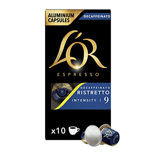 L'OR - Espresso Coffee - Ristretto Decafeinato - Core Collection - Intensity 9 - Dark Roast - 100 Aluminium Capsules Compatible with Nespresso Original Machine (Pack of 10)
