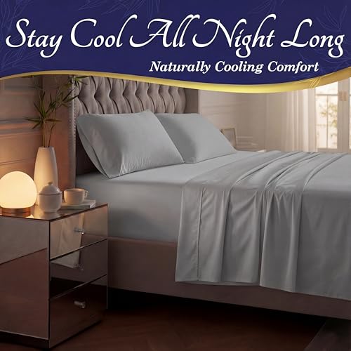 Image of DECOLURE 100% Viscose Derived from Bamboo Sheets Queen Size - Luxury 4 Pc Naturally Cooling Sheets, Ultra Soft Bed Set - Deep 17 inch Pockets, Durable Double Stitching, Oeko Tex Standard (Midgrey)