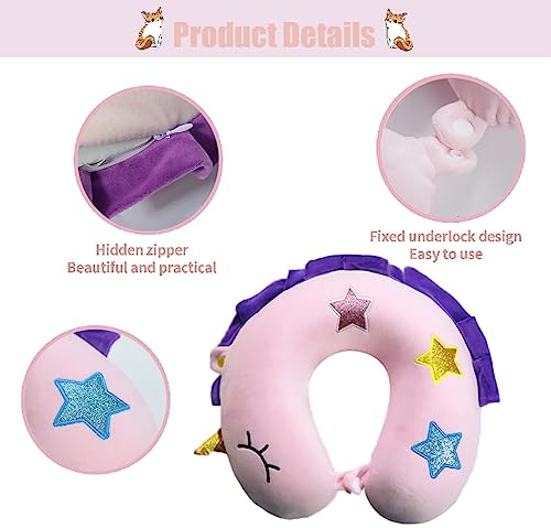 crazy bean Almohada de Viaje Unicornio Almohada para Cuello Almohada Cervical de Espuma Viscoelástica Rosa - imagen 3