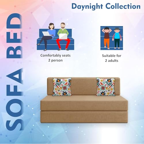Image of Los Angeles Foldable 2 Seater Sofa Cum Bed, Sofa Bed 4X6 Feet Jute Fabric Washable Cover- Including Cushion Perfect for Living Room