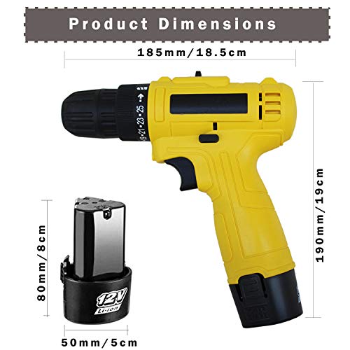 Image of Multi Function Cordless Drill Machine 12V Lithium-Ion with 2 Battery & Two Speed Control with 5pcs Masonry Drill Bit Set and PH2(+ /-) 10pcs Bits (Color-Multi, Material- Plastic,Size -compact)
