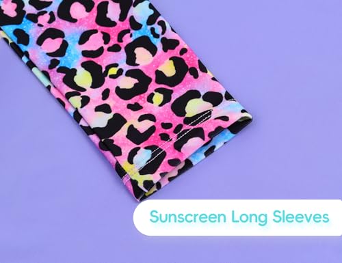 Image of Girls Swimsuit Long Sleeve Rush Guard Bathing Suit Swimwear with Bikini Bottom Sun Protection