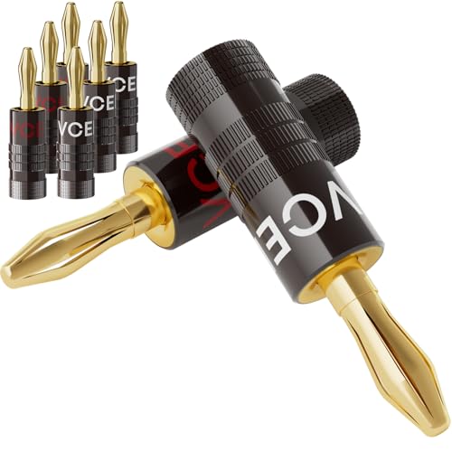 VCELINK Fiches Banane Premium Plaquées Or 24K avec Double Vis, Fiche Banane Enceinte pour HiFi, Haut-Parleur, Amplificateur, Home Cinéma, Chaînes Stéréo,...