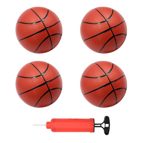 Coriver Mini Basketball- 4 Stück Kleine Aufblasbare Basketball Klein mit Pumpe, 14cm Poolbälle Beach Balls für Party Indoor Outdoor Spiel, Sportspiel für Kinder und Erwachsene