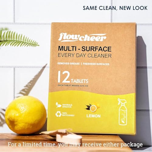 Image of flowcheer Multi Surface Cleaner Refills -12 Pack(Lemon) | All Purpose Cleaning Refill Tablet-Makes 192 fl oz Bottles of Spray Cleaner for Household & Kitchen