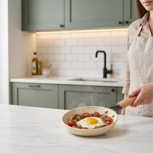 Image of Alda Ceramico Mini Fry Pan 15cm | Non-Stick Ceramic Coating | Heat Resistant Wooden Handle | Compact Egg Fry Pan for Snacks & Breakfast | Induction & Gas Stove Compatible Cookware