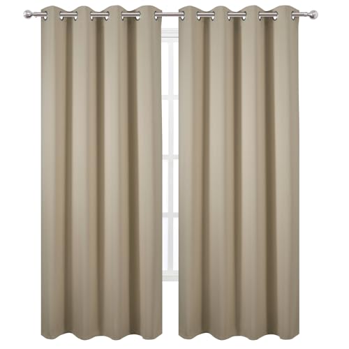 Image of LEMOMO Blackout Curtains 52 x 120 Inch Long Beige Curtains Set of 2 Panels Room Darkening Curtains for Bedroom and Living Room