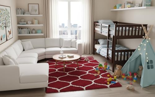 Image of Carpet for Hallway, Kitchen, and Modern Interiors, Cozy Shag Runner for Living Room, Entryway & Office Decor Size 6x9 feet Red M