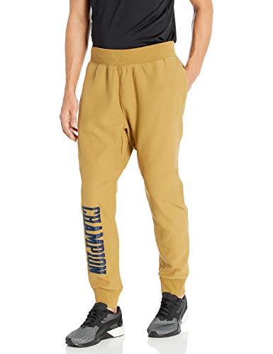 Champion LIFE Men's Vintage WASH Reverse Weave Jogger-Satin Block Text, Imperial Gold, Large
