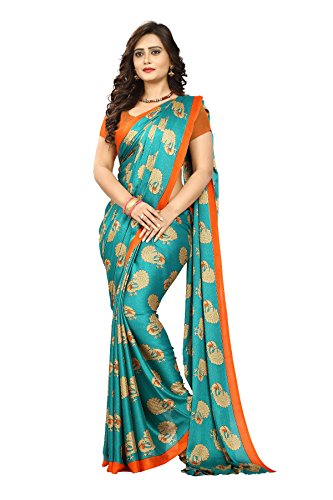 Jaanvi fashion Kalamkari Damen-Sari aus Kreppseide mit Pfauenmotiv und ungenähter Bluse (Rama) Cover