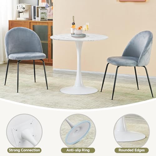 Image of Round Dining Table 27.5 inch Faux Marble White Tulip Table with Pedestal Base for 2-4 People Small Space - Kitchen Living Room Cafe