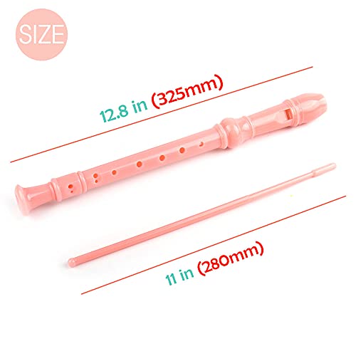 Image of Mr.Power German Style C Key Soprano Recorder 8-Hole 3 Piece Music Musical Instruments for Beginners, Adults with Fingering Chart Cleaning Kit (Pink)
