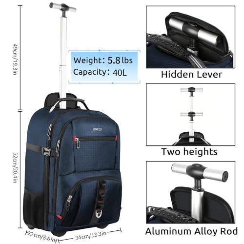 ZOMFELT Rolling Backpack, Travel Backpack with Wheels