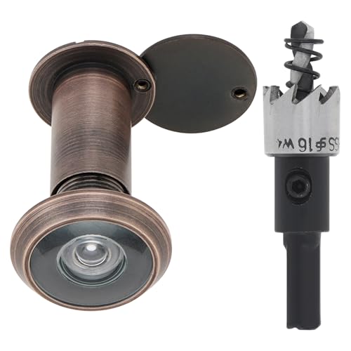 HOJLKLD Judas de Porte, Laiton Judas à 200 degrés avec foret de 16 mm, oeil de boeuf porte pour Épaisseur de portes de 35 à 55 mm (bronze huilé)