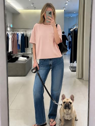 Image of ATHMILE Womens Crop Tops Workout Shirts Gym Oversized Spring Summer Basic Tees Short Sleeve Casual Loose Drop Shoulder 2026