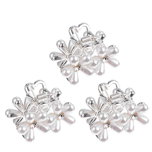 FRCOLOR 3pcs Artificial Pearl Hair Claw Clips Alloy Mini Barrette Clip Pearl Hair Ornaments Small Non Slip Hair Pin Hair Accessories Valentine Day Wedding Party Gift For Her Silver