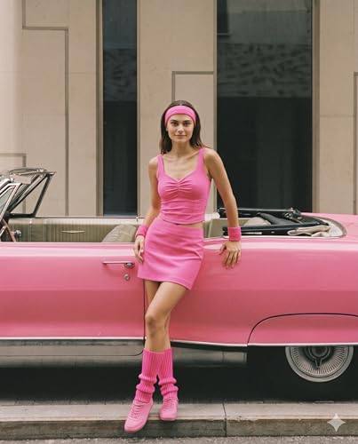 Image of v28 Neon Leg Warmers Set for women Headband Sweatbands Wristbands 80s 90s Pink Running Fanny 80's Plus Size Costumes Pack