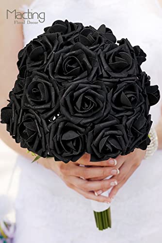 Macting Black Roses Artificial Flowers, 30Pcs Real Touch Fake Foam Roses For Diy Bouquets Wedding Party Baby Shower Home Decoration (Black) #TOP5