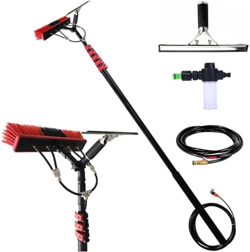 10.8M Extendable Window Cleaning Pole with Telescopic Brush Window Cleaner Equipment Washing Kit: Includes Brush Squeegee and Soap Dispenser 55Cm Pole Height,55cm,3.6M