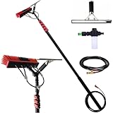 Barra extensible de limpieza de ventanas de 3,6 a 10,8 m, cepillo telescópico alimentado por agua, kit de limpieza de ventanas, kit de lavado: cepillo alimentado con agua, escobilla de goma y