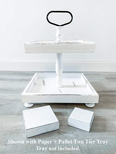 Paper And Pallet Farmhouse Wood Risers For Tiered Serving Tray Stands - Rustic Wooden Mini Pedestal Stand Kitchen Decor With White Distressed Finish For Mug Display And Centerpiece Risers (Set Of 2) #TOP2