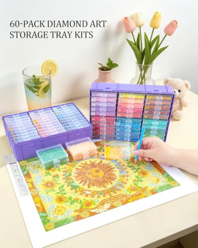 Image of Diamond Art Trays with Lids, 60PCS Diamond Painting Storage, Purple