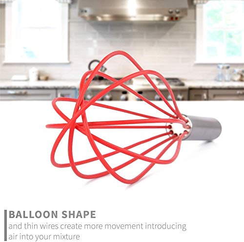 Foto von Silikon Schneebesen 3er Set - Antihaftbeschichtung aus Edelstahl und Silikon - Farbiger Ballon-Eierschläger zum Mischen, Schneebesen, Schlagen, Aufsc