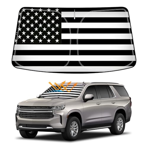 D-Lumina Winshield Sun Shade with USA Flag for Chevy Tahoe 2021 2022 2023 2024 2025, Foldable Front...