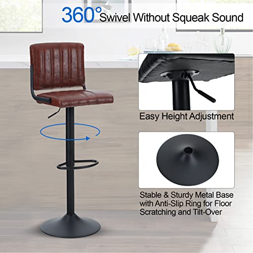 Alpha Home Bar Stools Set Of 2 Pu Leather Bar Chairs With Back Adjustable Kitchen Height Stools Pub Bistro Bar Counter Height Stools Modern Square Seat Chairs 360°Swivel Stools 300Lbs Capacity Brown #TOP3