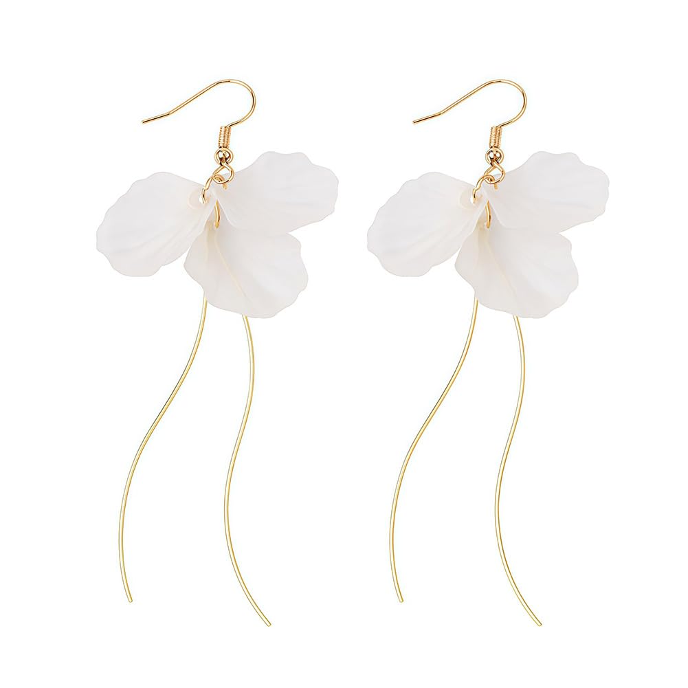 Acrylic Petal Earrings for Women White Resin Flower Petal Drop Dangle Earrings Statement Long Tassel Earring Jewelry Gifts