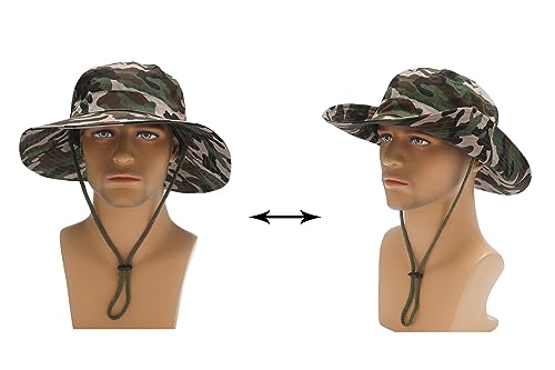 ZLYC Mens Sun Hat Wide Brim Mesh Outdoor Safari Hat Boonie Hats(8cm Brim Camo Army) Green, 8cm Brim Camo Army Green - Image 4