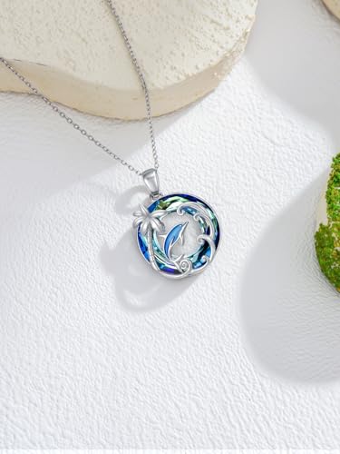 Sea Turtle/Jellyfish/Dolphin Necklace 925 Sterling Silver Blue Circle Crystal Ocean Necklace Beach Hawaiian Jewelry Gifts for Women3