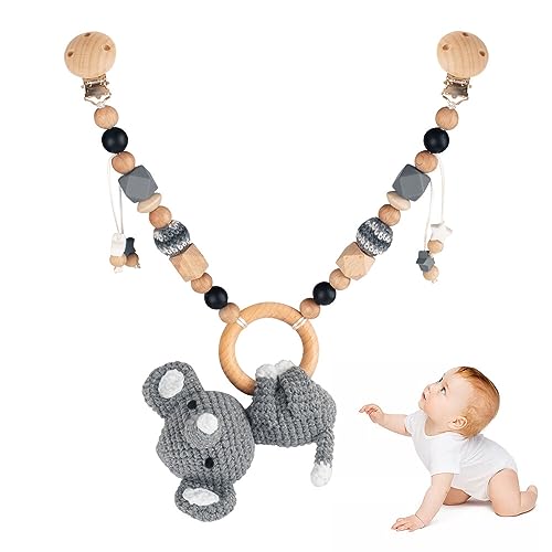 Gobesty Kinderwagenkette Holz Baby und Häkeln Niedliche Tierform Kinderwagenspielzeug mit Glocke Kinderwagen Kette für Babys für Babys und Kleinkinder ab 0+ Monaten (Koalas)