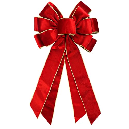 CHMOART Valentine‘s Day Wreath Bow 20 x 11 Inches Large Wedding Bows Golden Trimmed Red Velvet Ribbon Bow Holiday Farmhouse Bow Tree Ornament Bow for Home Front Door Decorations