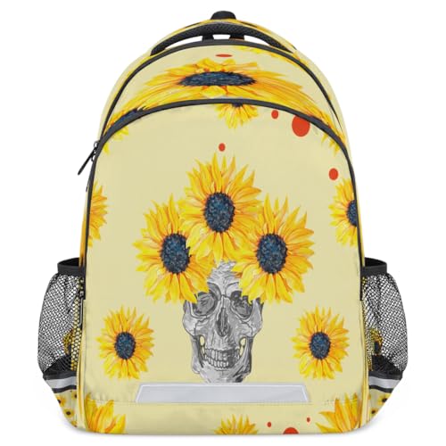 Hand Painted Skull Sunflower Backpack with Chest Strap Reflective Lightweight Travel Hiking Backpack for Men Women Waterproof Daypack Back Pack for Commute Camping2