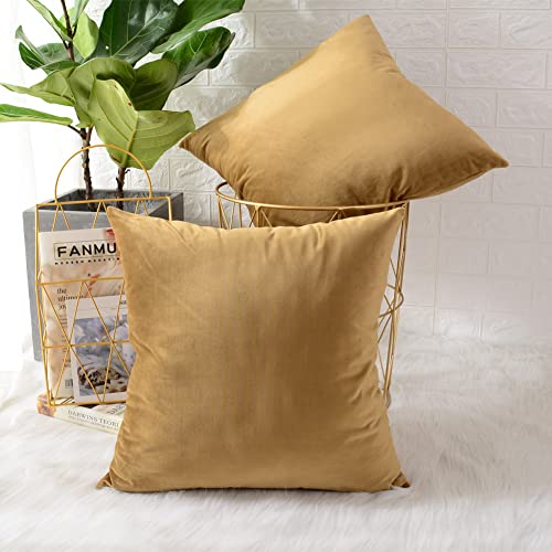 Mernette Pack Of 2, Velvet Soft Decorative Square Throw Pillow Cover Cushion Covers Pillow Case, Home Decor Decorations For Sofa Couch Bed Chair 18X18 Inch/45X45 Cm (Gold) #TOP22