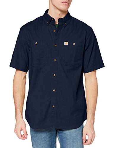 Carhartt Men's Rugged Flex Rigby Short Sleeve Work Shirt, Navy, X-Large